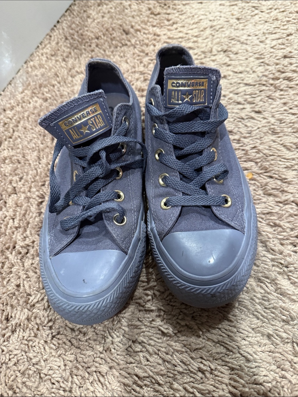 Converse Kids Low Top Sneakers in Navy Canvas with Gold Accents